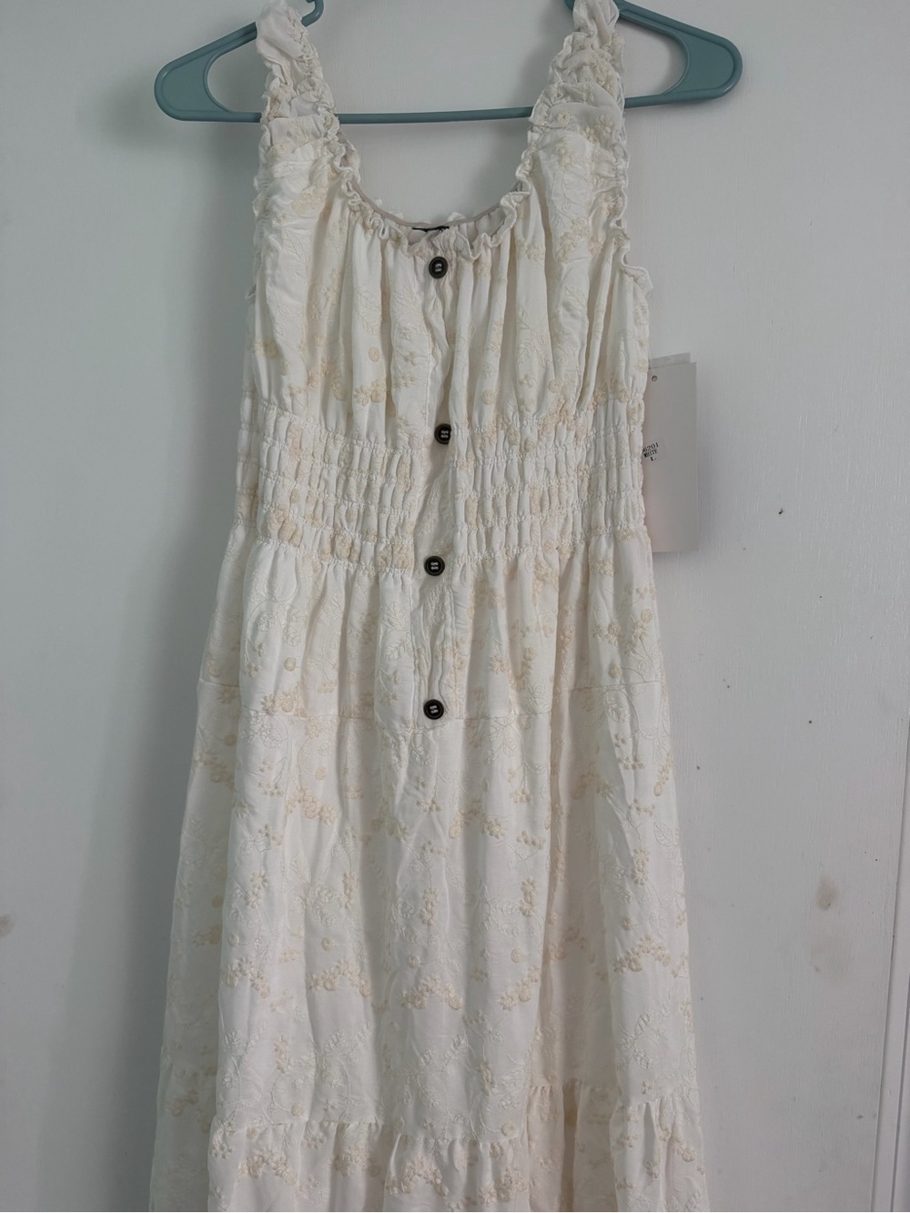 Women’s Cream Button-Front Embroidered Maxi Dress